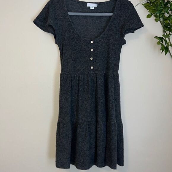 Charcoal Grey Flutter Sleeve Sweater Dress Size: Medium - Picture 1 of 6